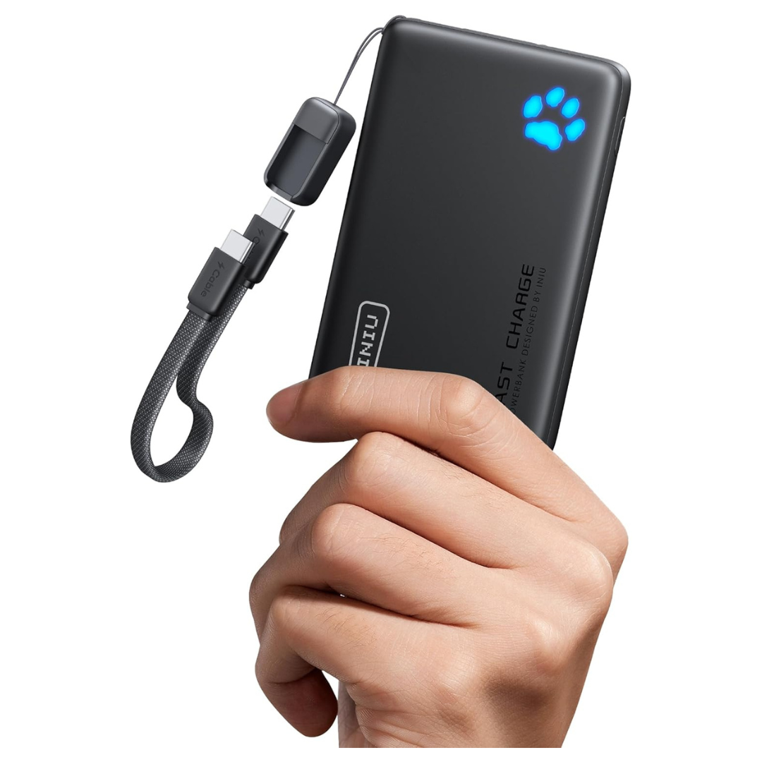 INIU 10000mAh 45W USB-C/A PD Power Bank W/ USB-C Lanyard Cable