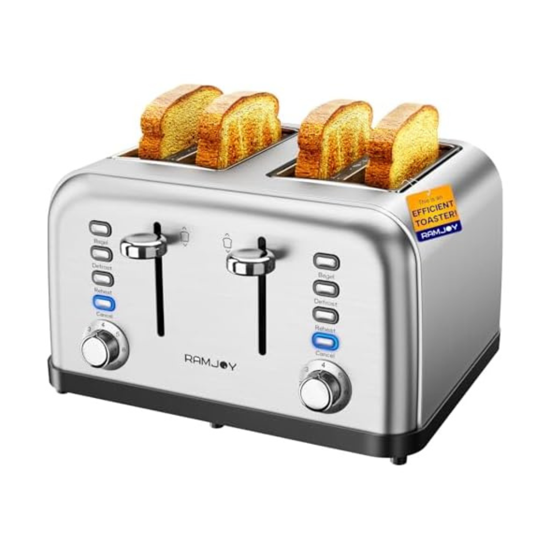 Ramjoy 1500 Watts 4 Slice Dual Independent Controls Toaster