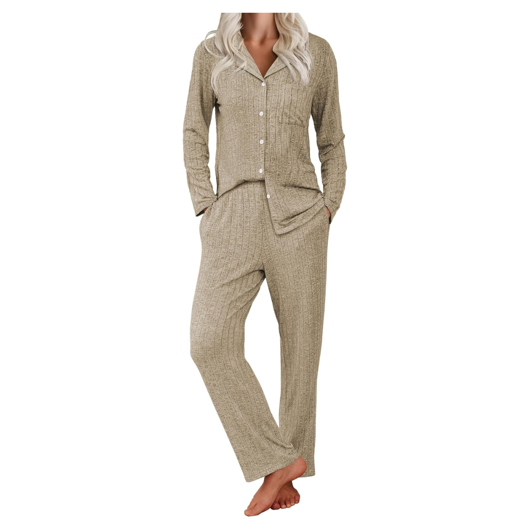 2-Piece Women's Ribbed Knit Pajama Set