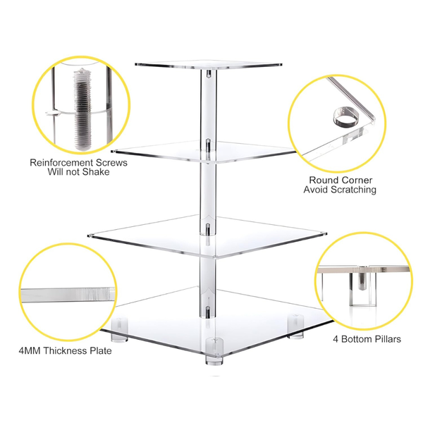 YestBuy 4 Tier Cupcake Stand Acrylic Tower Display With LED Light