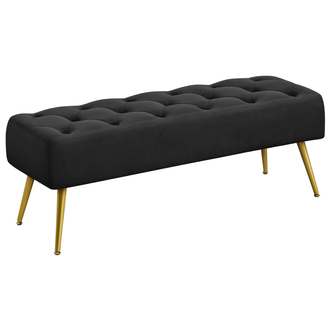 Yaheetech 45" Black Velvet Ottoman Bench With Gold Legs