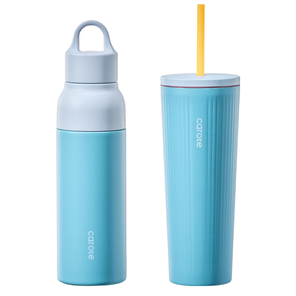 19oz Carote Insulated Water Bottle & 21oz Tumblers W/ Lid & Straw (2 Colors)