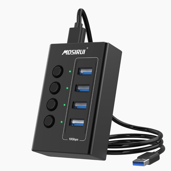 4-Port Aluminum USB Hub 4- 10Gbps USB 3.2 Data Ports