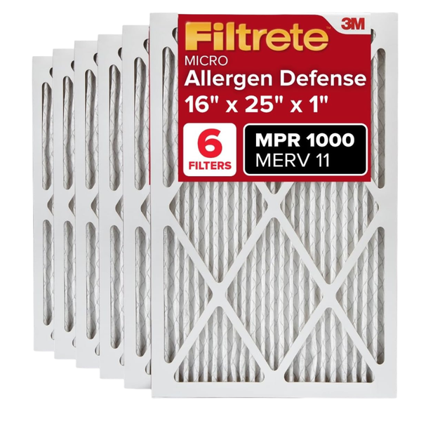 6-Pack Filtrete 16x25x1 MERV 11, MPR 1000 AC Furnace Air Filter