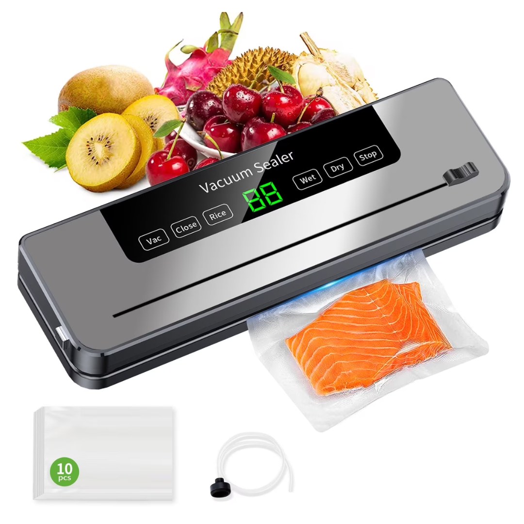 Automatic Vacuum Food Sealing Machine W/ 10 Bags & Built-in Cutter