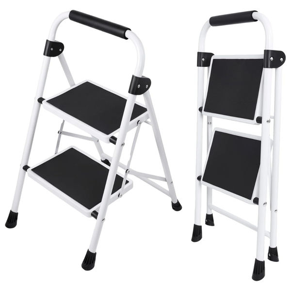 Dumos Portable Heavy-Duty 2-Step Steel Ladder With Handrail