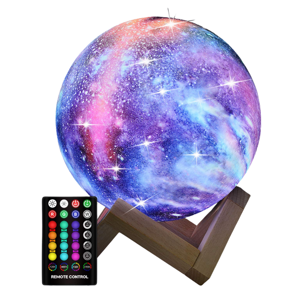 4.8" Moon Lamp Galaxy Night Light With 16 Colors, Remote & Wood Stand
