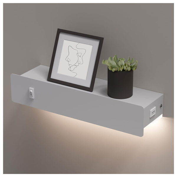 3000K M12 Motion Sensor White Wall Sconce With USB Port & Shelf