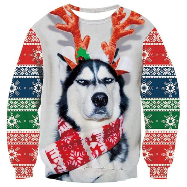 Unisex Long Sleeve Ugly Xmas Husky Sweatshirt (Various)