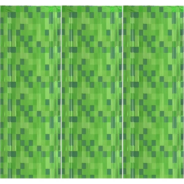 3-Pack Green Foil Fringe Backdrop Curtains (3.3Ft x 6.6Ft)