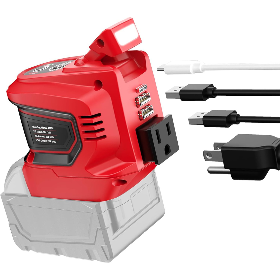 200W Portable Power Inverter Compatible w/ Milwaukee 18V Battery