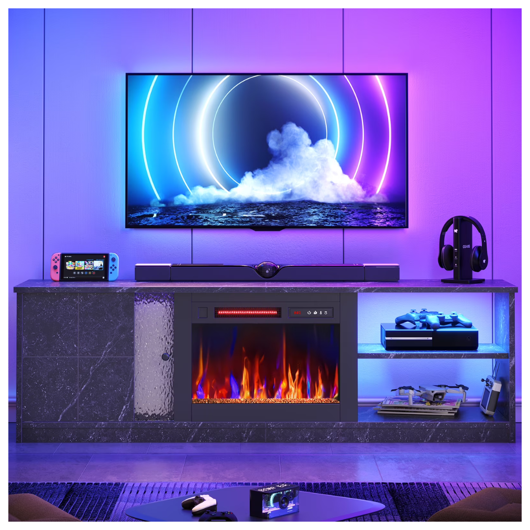 Pinmoco up to 70" Electric Fireplace TV Stand W/ Cabinet & Shelves