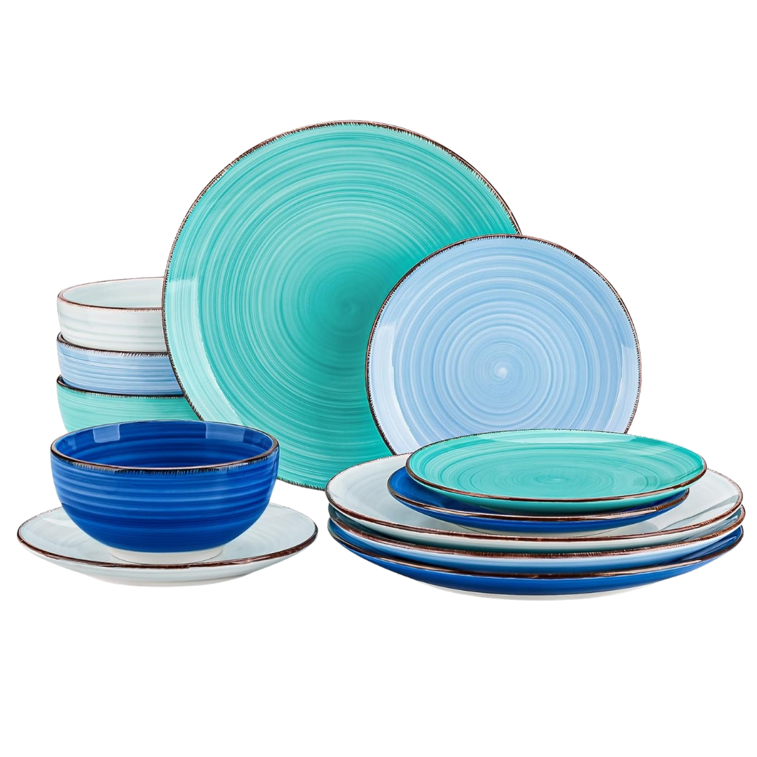 12-Piece Vancasso Hand Painted Spirals Pattern Stoneware Dinnerware Set