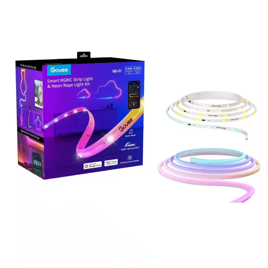 Govee 9.8ft RGBIC LED Strip Light & 6.5ft Neon Rope Light Kit