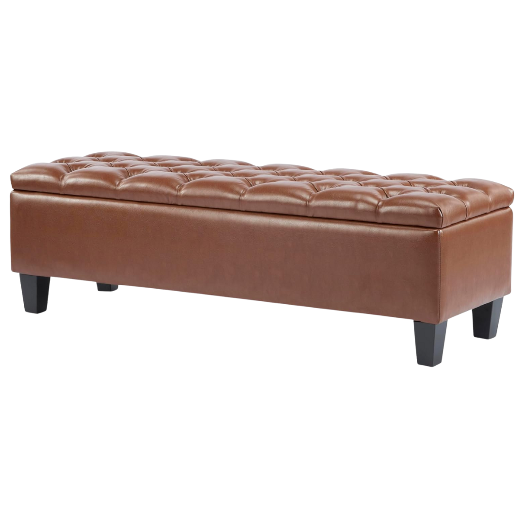 Christopher Wooden Rectangular Home Leather Storage Ottoman