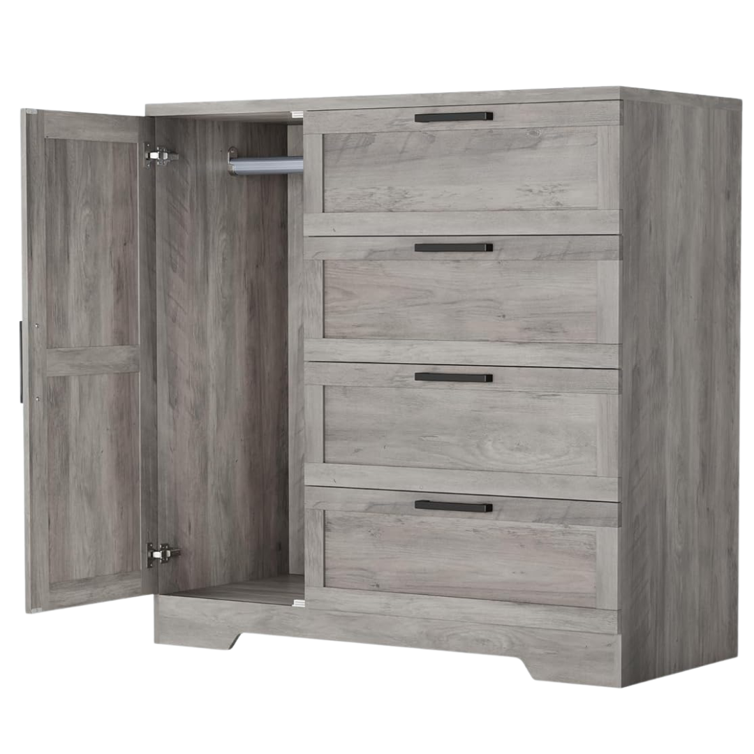 43.3" Wood Armoire Wardrobe Closet With 4 Drawers And Door