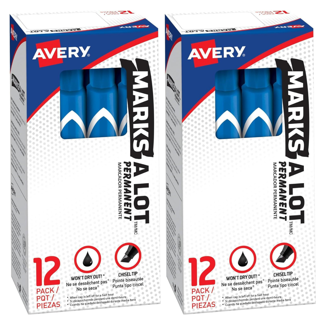 AVERY Marks-A-Lot Permanent Markers (2 Packs Of 12 Markers)