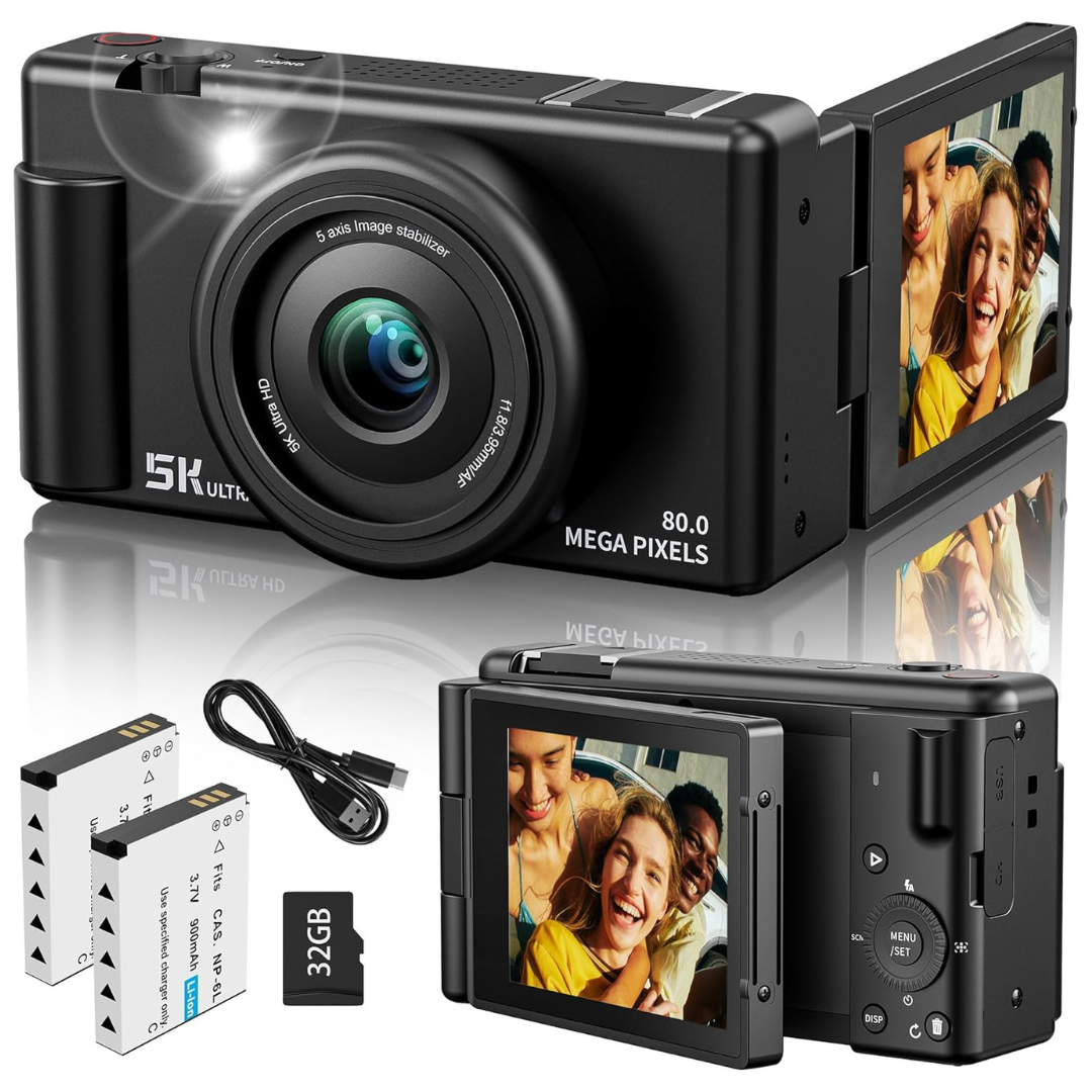 Jexylon FC003 80MP 5K 18X Zoom Digital Camera W/ 32GB Card & Flash