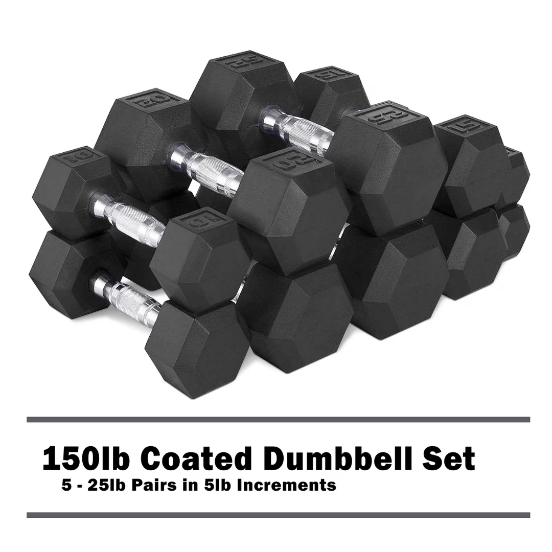 CAP 150lb Rubber Hex Dumbbell Set (5-25 lb)
