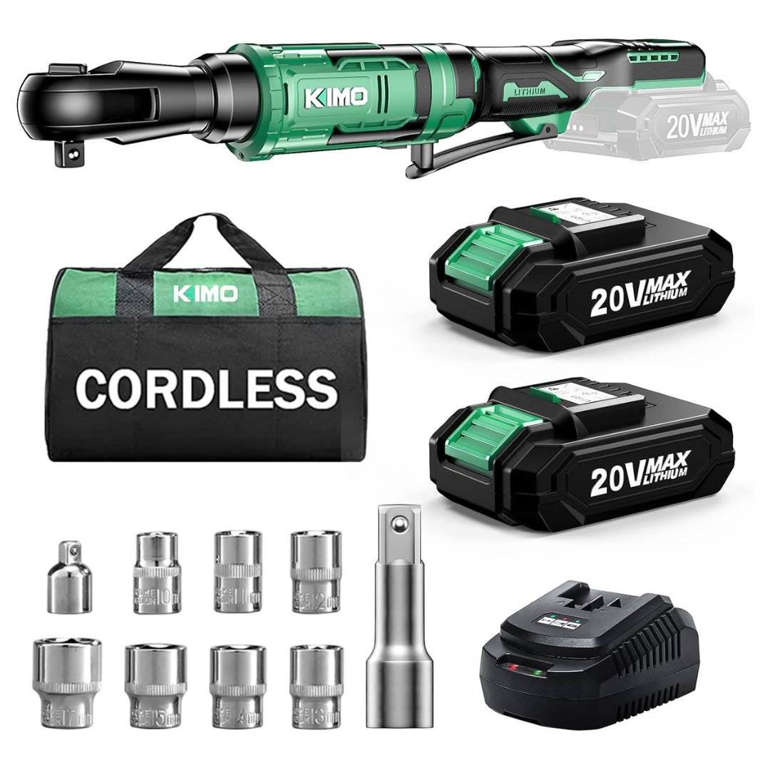 KIMO 20V 3/8" Cordless Ratchet Wrench Set W/ Batteries & Charger