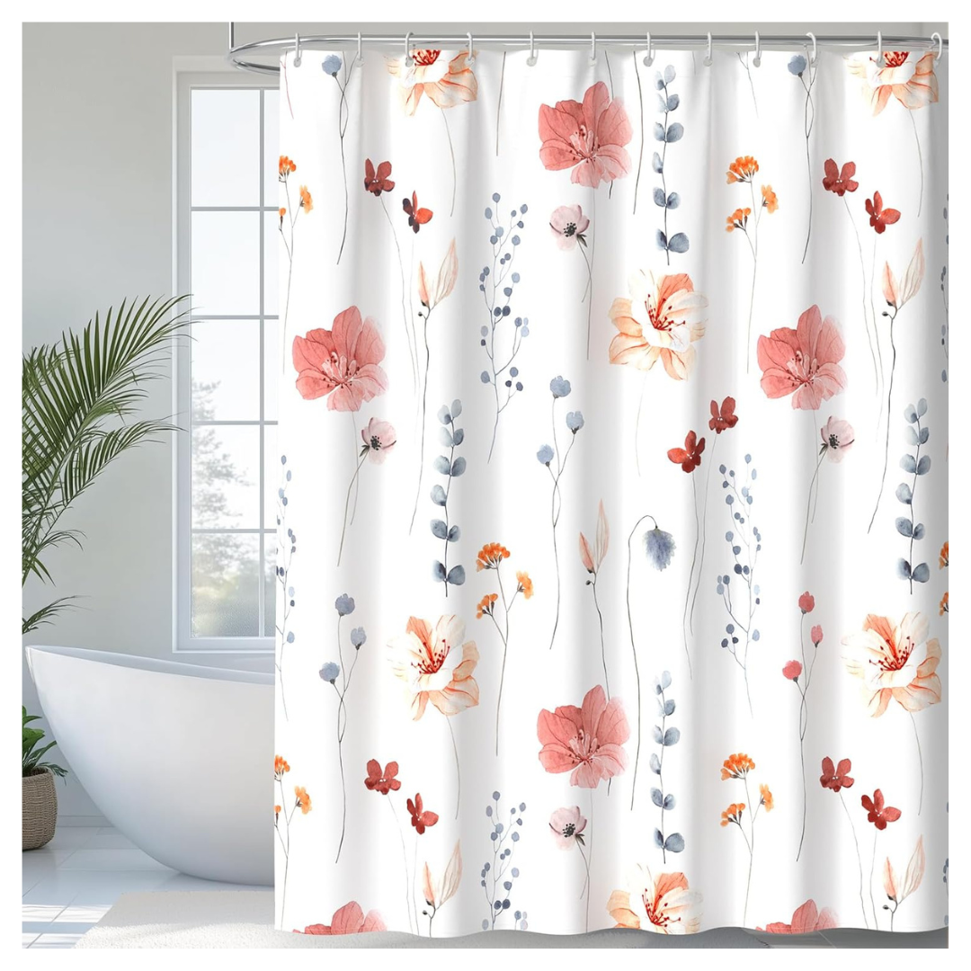 72" x 72" QiyI Waterproof Fabric Watercolor Floral Shower Curtain