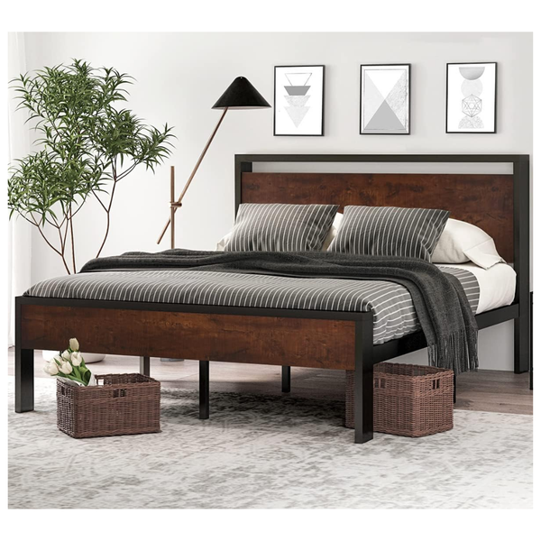14" Queen Non-Slip Metal Platform Bed Frame W/ Headboard