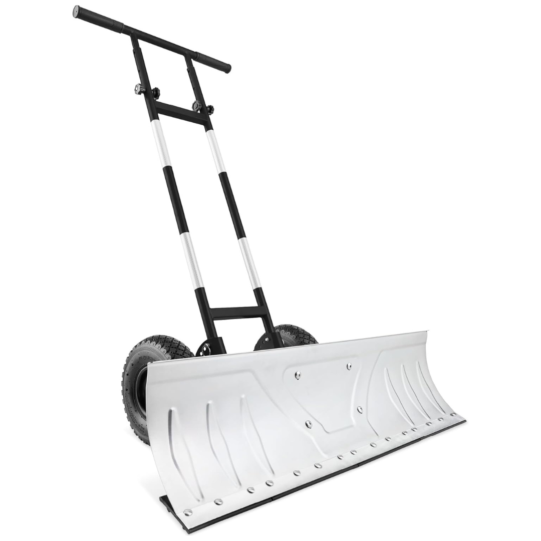 36" Galvanized Blade Heavy-Duty 2-Wheel Snow Pusher Hand Plow