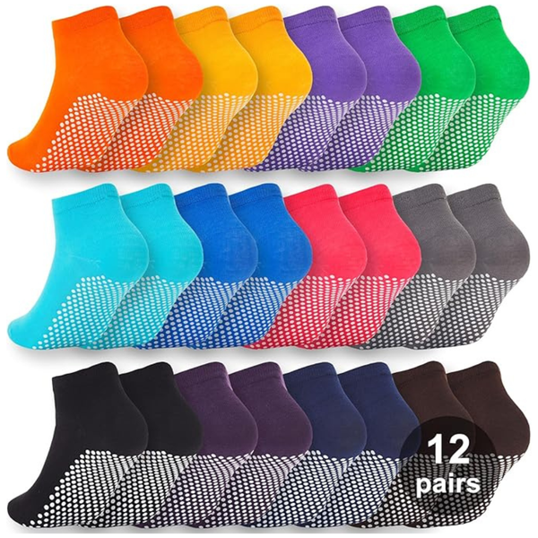 12 Pairs Non Slip Sticky Grip Socks (Various)