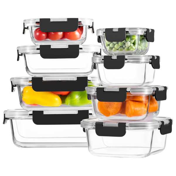 8-Pack Borosilicate Glass Food Storage Containers With Lids