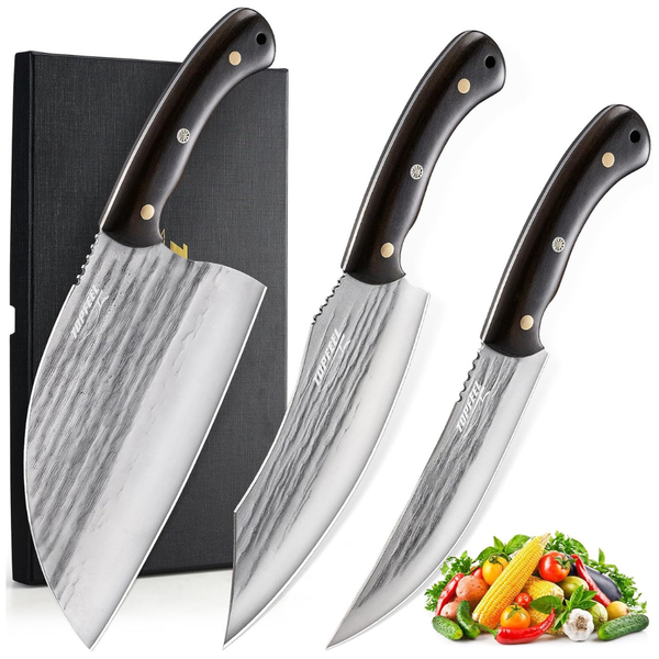 3-Pack Hand Forged High Carbon Steel Cleaver Knife Set