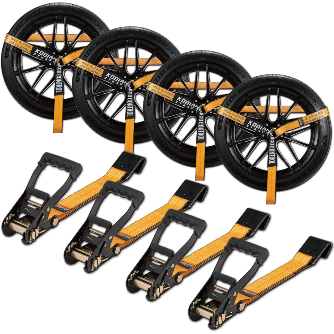 4-Pack Ratchet Car Tie Down Strap with Flat Hooks