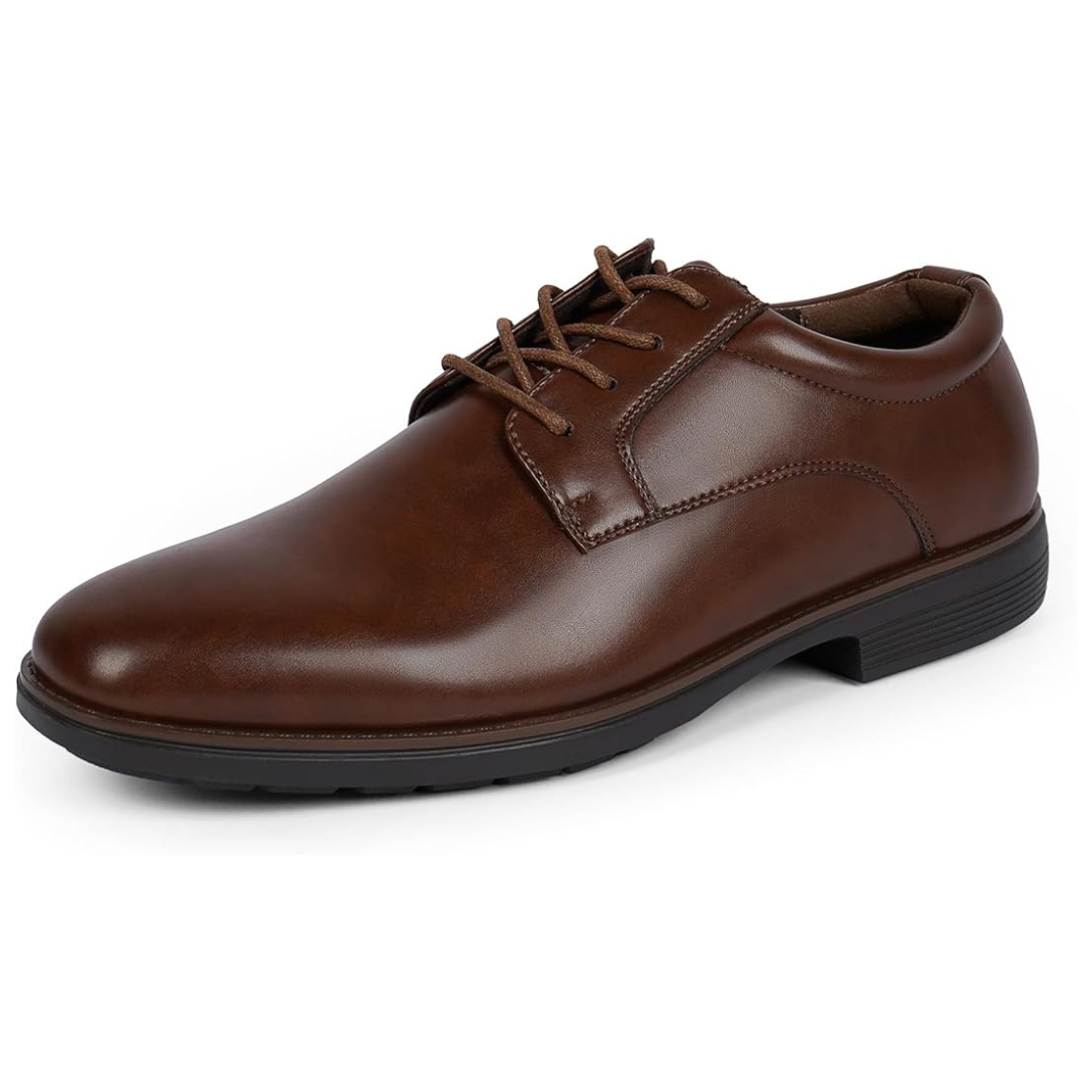 QIY Men's Brown Oxford Lace Up Formal Dress Shoes