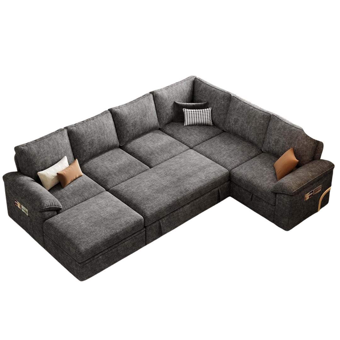 108" 7 Seat U Shaped Sectional Sleeper Sofa with Pull Out Bed