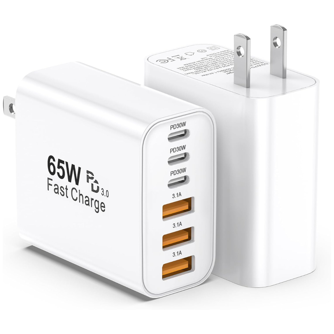 2 Pack 65W 6 Port USB C Wall Charger