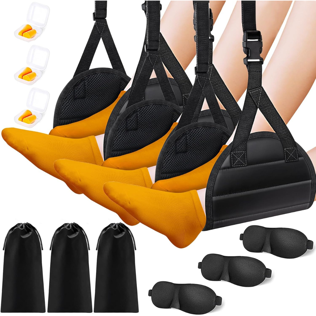 Set of 3 CushZone Airplane Foot Hammock with Eye Mask & Earplugs