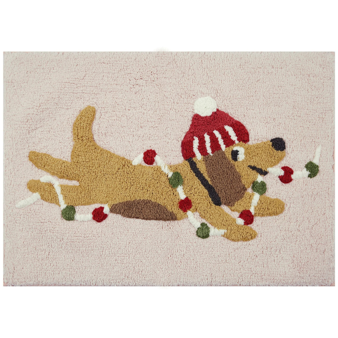 Holiday 17" x 24" Pink Dog Cotton Bath Rug