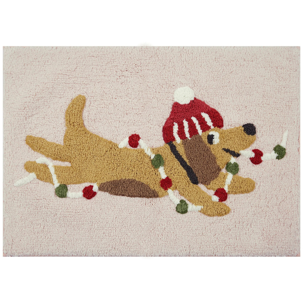 Holiday 17" x 24" Pink Dog Cotton Bath Rug