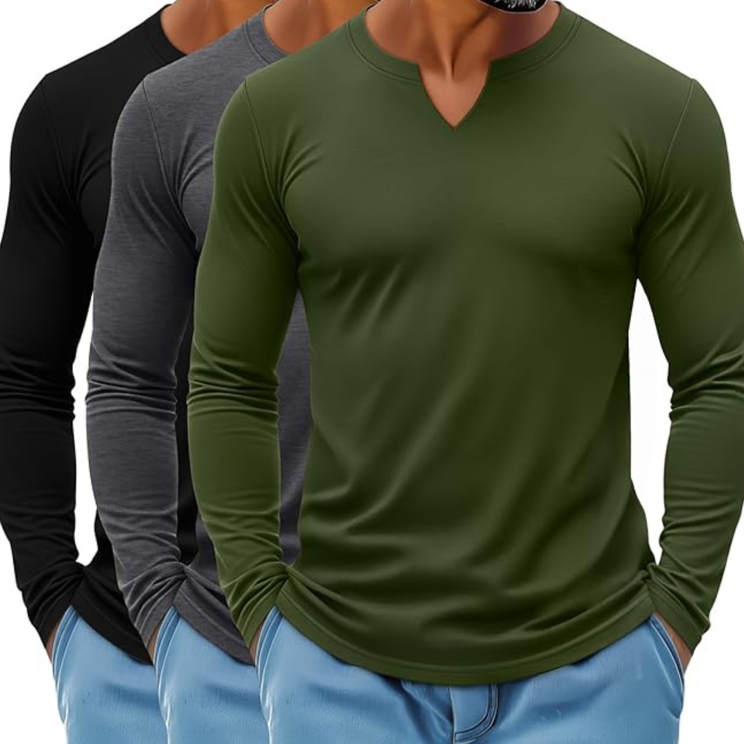 3-Pack Ficerd Men's Big and Tall Long Sleeve V Neck T-Shirts