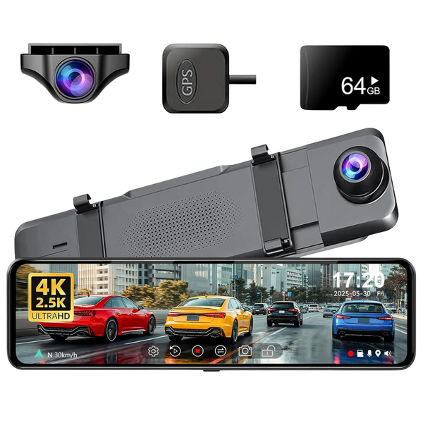 JOMISE 11" 4K + 2.5K Rear View Mirror Dash Cam W/ 64GB Memory Card