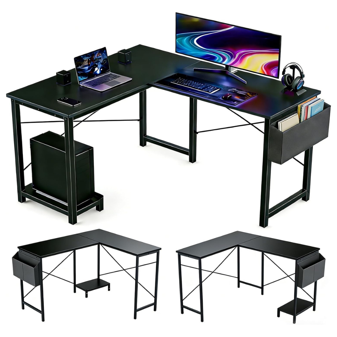 50" L Shaped Computer Desk With CPU Stand & Storage Bag