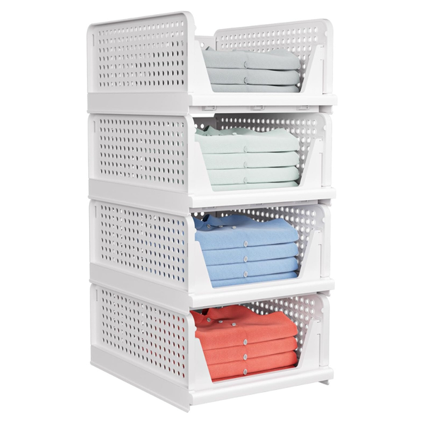 4-Pack Plastic Stackable Closet Storage Basket