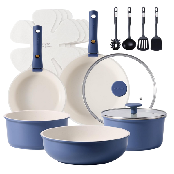 17-Piece Carote Non Stick Pots & Pans Cookware Set W/ Removable Handle
