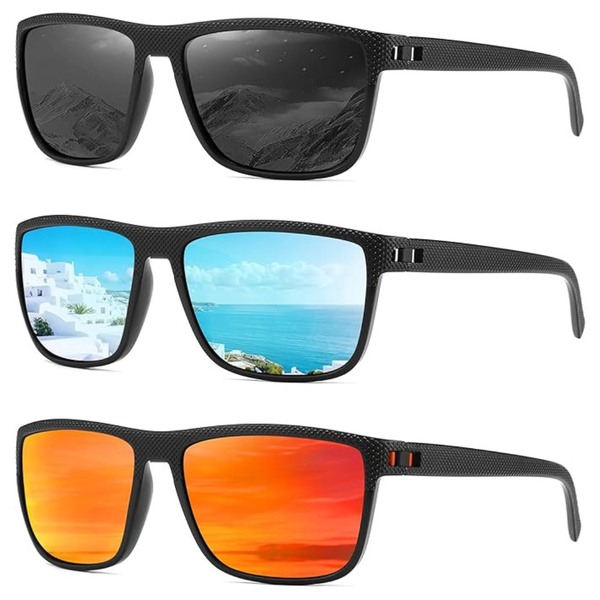 3-Pack Unisex Square UV Protection Polarized Sunglasses