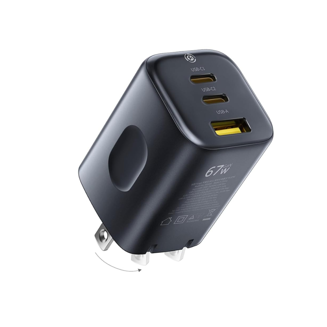 67W Baseus PICOGO 3-Port USB-C Wall Charger W/ Foldable Plug