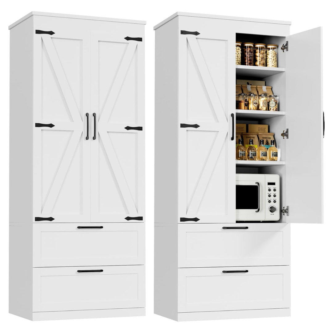 71" 4-Tier Kitchen Pantry Cabinet With Barn Doors (2 Colors)