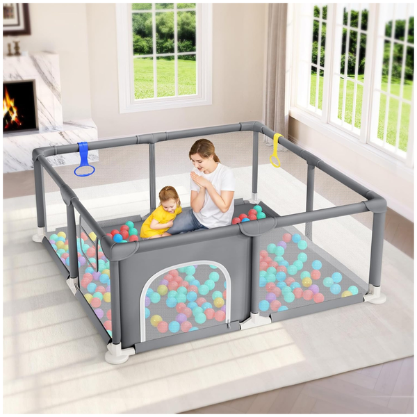 Dripex 48"x48" Baby Playpen With Mesh & Gates (Anchor Grey)
