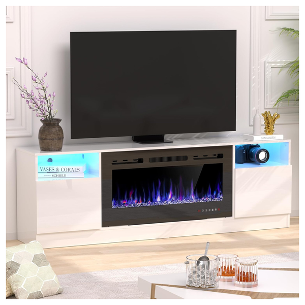 36" Electric Fireplace 70" LED TV Stand & 12-Flame Colors (Various)