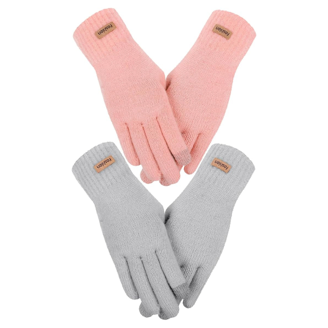 2 Pairs Women's Winter Warm Lining Touchscreen Gloves (Various)