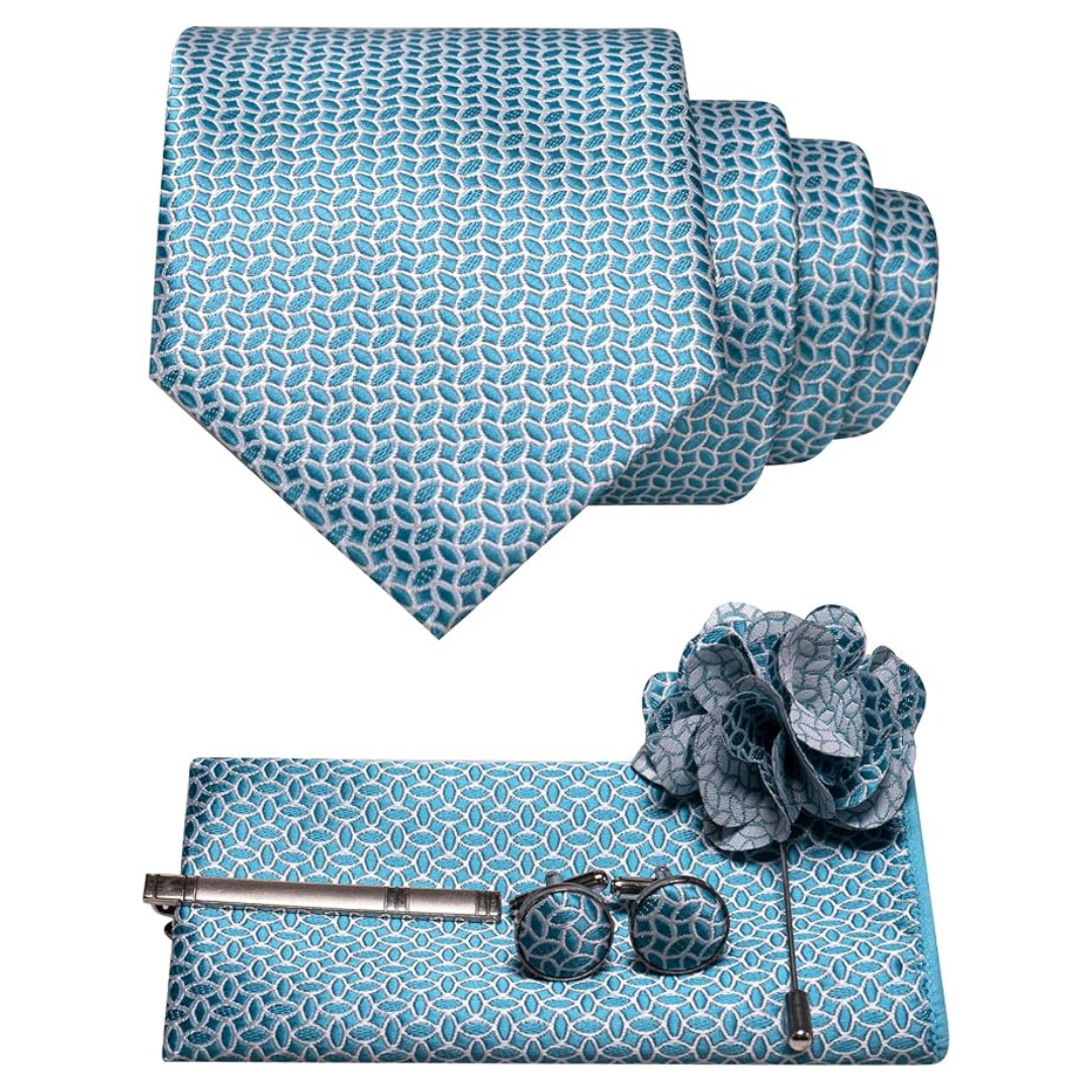 5 Pcs Necktie Pocket Square Cufflinks Lapel Tie Pin Set
