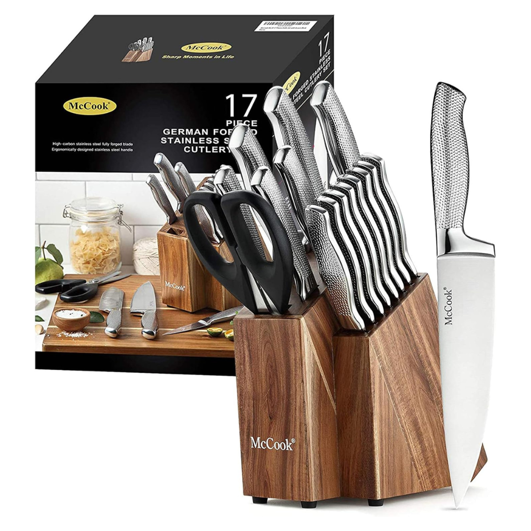 McCook Premium Knife Sets w/ 8 Steak Knives & Acacia Block